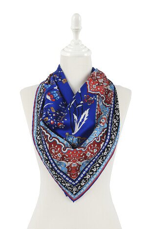 Saks Turkish Motif Candlestick Tulip Pattern Silky Square Scarf - Thumbnail