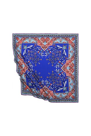 Saks Turkish Motif Candlestick Tulip Pattern Silky Square Scarf - Thumbnail