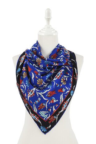 Saks Turkish Pattern Carnation Tulip Pattern Silky Square Scarf - Thumbnail