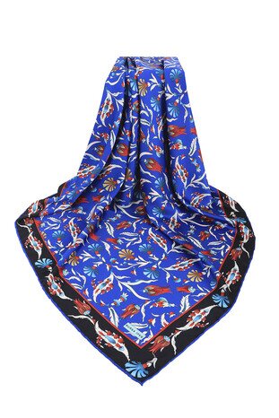 Saks Turkish Pattern Carnation Tulip Pattern Silky Square Scarf - Thumbnail