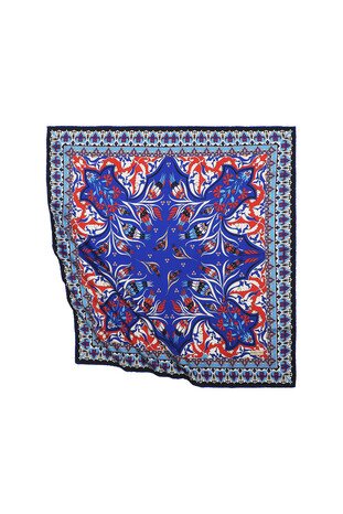 Saks Turkish Patterned Cintemani Carnation Pattern Silky Square Scarf - Thumbnail