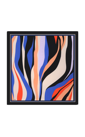 Saks Wave Pattern Twill Silk Square Scarf - Thumbnail