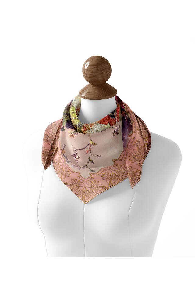 Salmon Floral Silk Square Scarf - 3