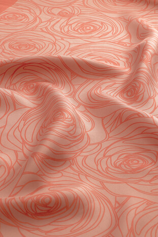 Salmon Rosa Pattern Twill Silk Scarf - Thumbnail