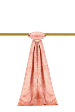 Salmon Rosa Pattern Twill Silk Scarf - Thumbnail