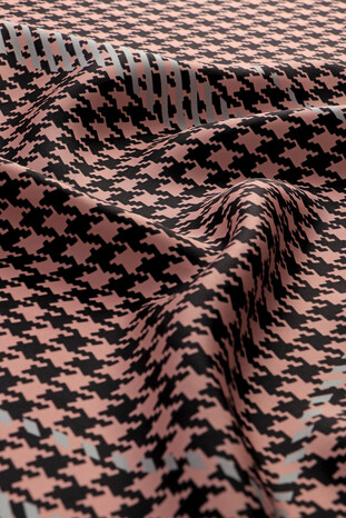 Salmon Stripe Houndstooth Pattern Twill Silk Square Scarf - Thumbnail