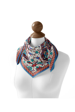 Salmon Tile Pattern Soft Square Scarf - Thumbnail