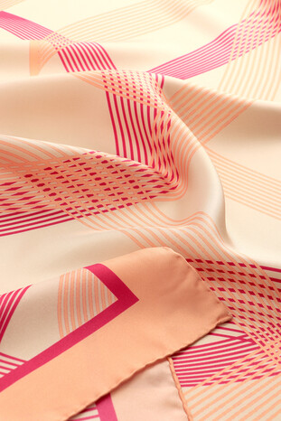 Salmon Tropic Pattern Twill Silk Scarf - Thumbnail