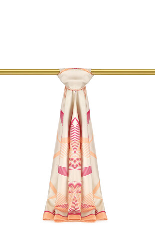 Salmon Tropic Pattern Twill Silk Scarf - Thumbnail