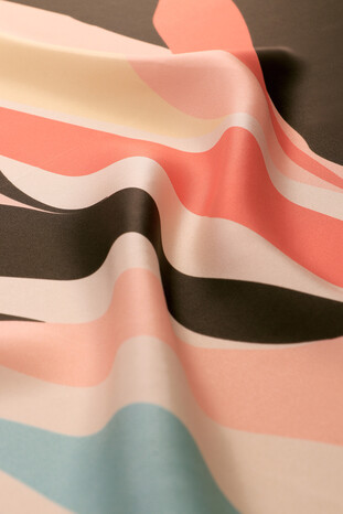 Salmon Wave Pattern Twill Silk Square Scarf - Thumbnail