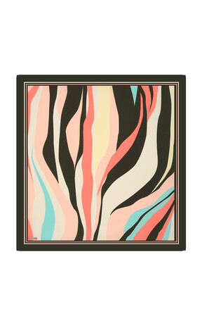 Salmon Wave Pattern Twill Silk Square Scarf - Thumbnail