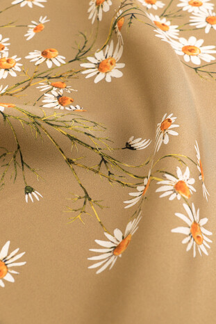 Sand Daisy Pattern Twill Silk Square Scarf - Thumbnail