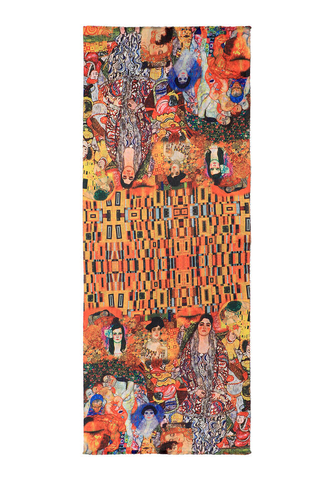 Sarı Gustav Klimt Desen Kışlık Şal - 4