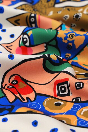 Sax Salmon Patterned Silky Foulard - Thumbnail