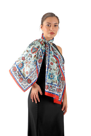 Saxe Lily Pattern Voile Silk Foulard - Thumbnail