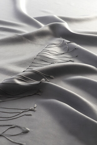 Silver Gray Reversible Silk Scarf - Thumbnail