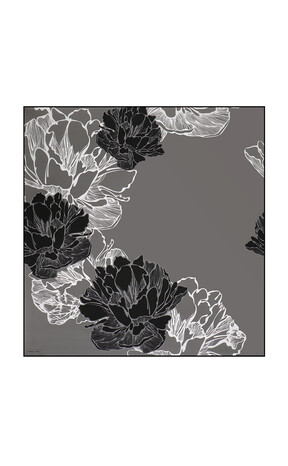 Smoke Begonia Pattern Sura Silk Square Scarf - Thumbnail