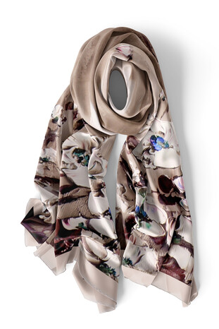 Stone Anemone Pattern Silk Foulard - Thumbnail