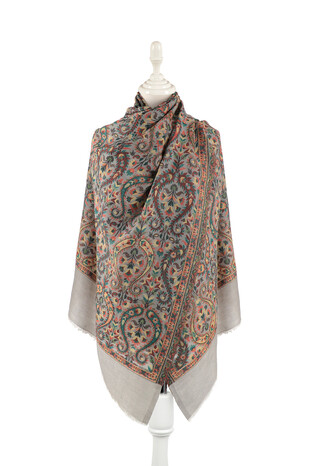 Stone Jacquard Patterned Wool Shawl - Thumbnail