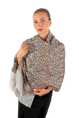 Stone Jacquard Patterned Wool Shawl - Thumbnail