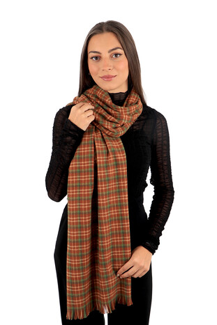 Taba Green Plaid Pattern Winter Shawl - Thumbnail