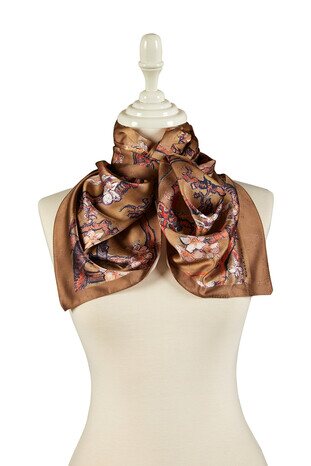 Tan Almond Blossom Silky Foulard - Thumbnail