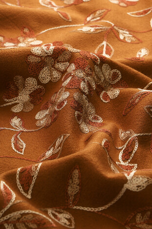 Tan Embroidered Winter Shawl - Thumbnail