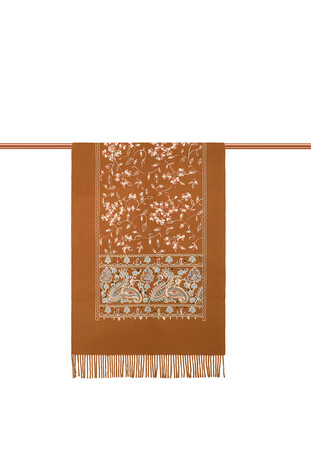 Tan Embroidered Winter Shawl - Thumbnail