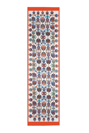 Tan Iznik Pattern Narrow Silk Foulard - Thumbnail