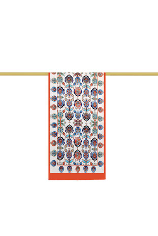 Tan Iznik Pattern Narrow Silk Foulard - Thumbnail