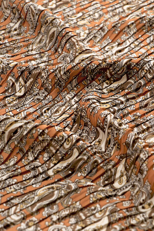 Tan Patterned Pleated Scarf - Thumbnail