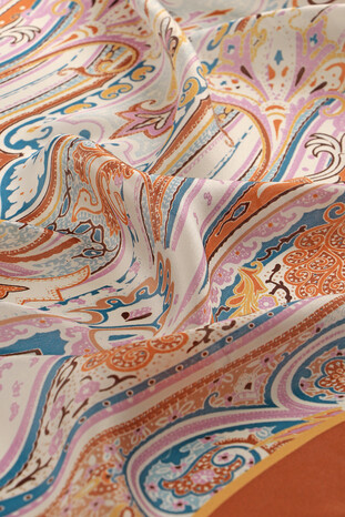 Tan Sahara Pattern Sura Silk Scarf - Thumbnail