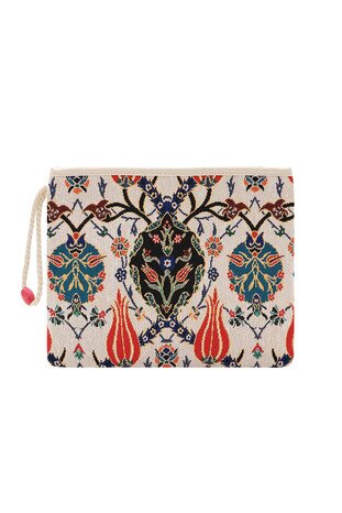 Tile Tulip Pattern Tapestry Handbag - Thumbnail