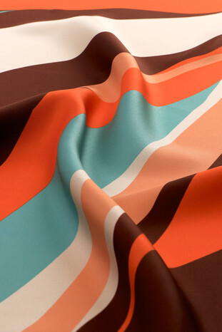 Tile Wave Pattern Twill Silk Square Scarf - Thumbnail