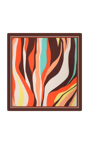 Tile Wave Pattern Twill Silk Square Scarf - Thumbnail