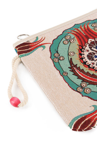 Tulip Carnation Pattern Tapestry Clutch Bag - Thumbnail