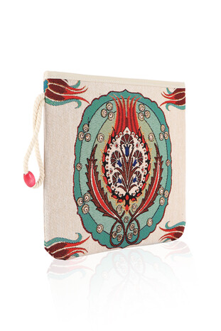 Tulip Carnation Pattern Tapestry Clutch Bag - Thumbnail