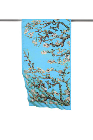 Turquoise Almond Blossom Silky Foulard - Thumbnail