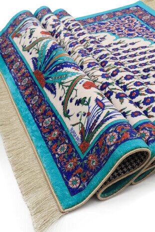 Turquoise Bamboo Carpet Prayer Rug - Thumbnail