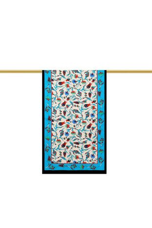 Turquoise Black Carnation Tulip Silk Foulard - Thumbnail