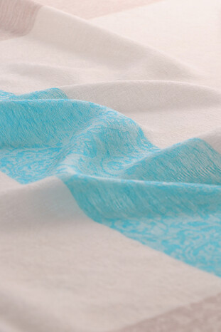 Turquoise Border Patterned Wool Shawl - Thumbnail