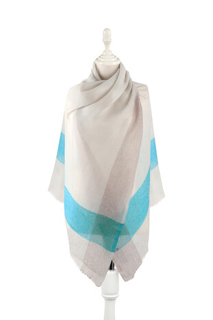 Turquoise Border Patterned Wool Shawl - Thumbnail