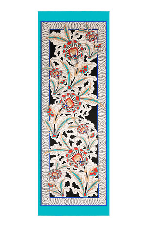 Turquoise Golden Horn Pattern Silk Foulard - Thumbnail