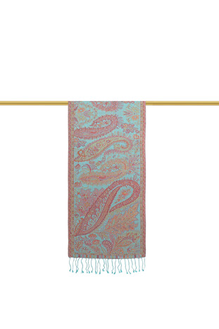 Turquoise Green Jamawar Woven Silk Foulard - Thumbnail