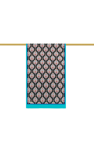 Turquoise Hatai Pattern Silk Foulard - Thumbnail