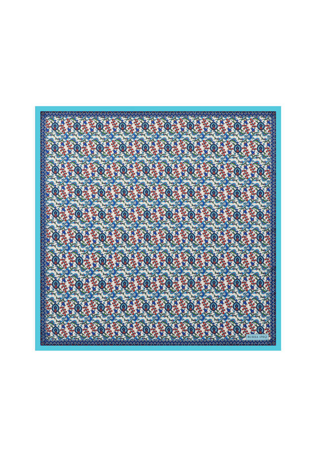 Turquoise Ivy Tulip Pattern Silky Pocket Square 