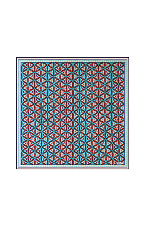 Turquoise Navy Blue Çintemani Pattern Silk Pocket Square - Thumbnail