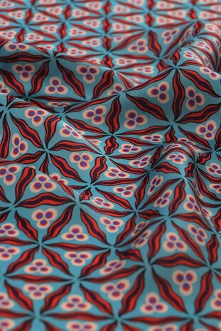 Turquoise Navy Blue Çintemani Pattern Silk Pocket Square - Thumbnail