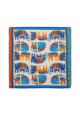 Turquoise Orange Patterned Silky Pocket Square - Thumbnail