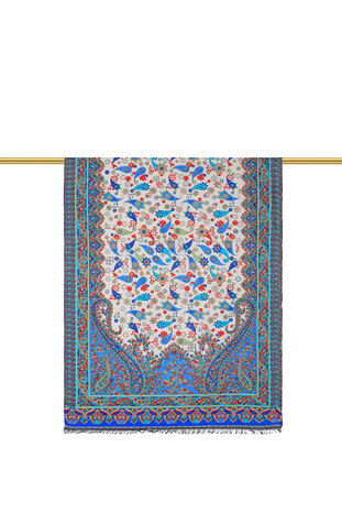 Turquoise Patterned Indian Silk Scarf - Thumbnail